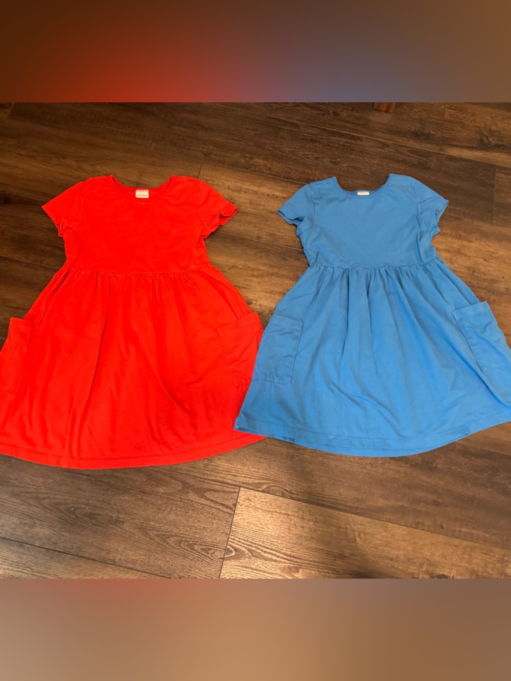 Hanna Andersson solid pocket dresses red and blue, both size 8
